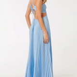 Abito da cerimonia donna | Elegante abito lungo plissettato con collo all'americana