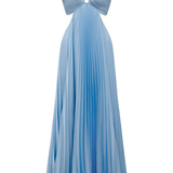 Abito da cerimonia donna | Elegante abito lungo plissettato con collo all'americana