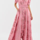 Abito da cerimonia donna | Abito lungo elegante con jacquard e cintura