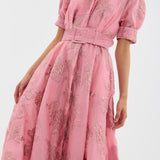 Abito da cerimonia donna | Abito lungo elegante con jacquard e cintura