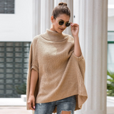 Poncho in maglia da donna a collo alto arrotolato – Capo morbido in stile mantella per le giornate più fresche