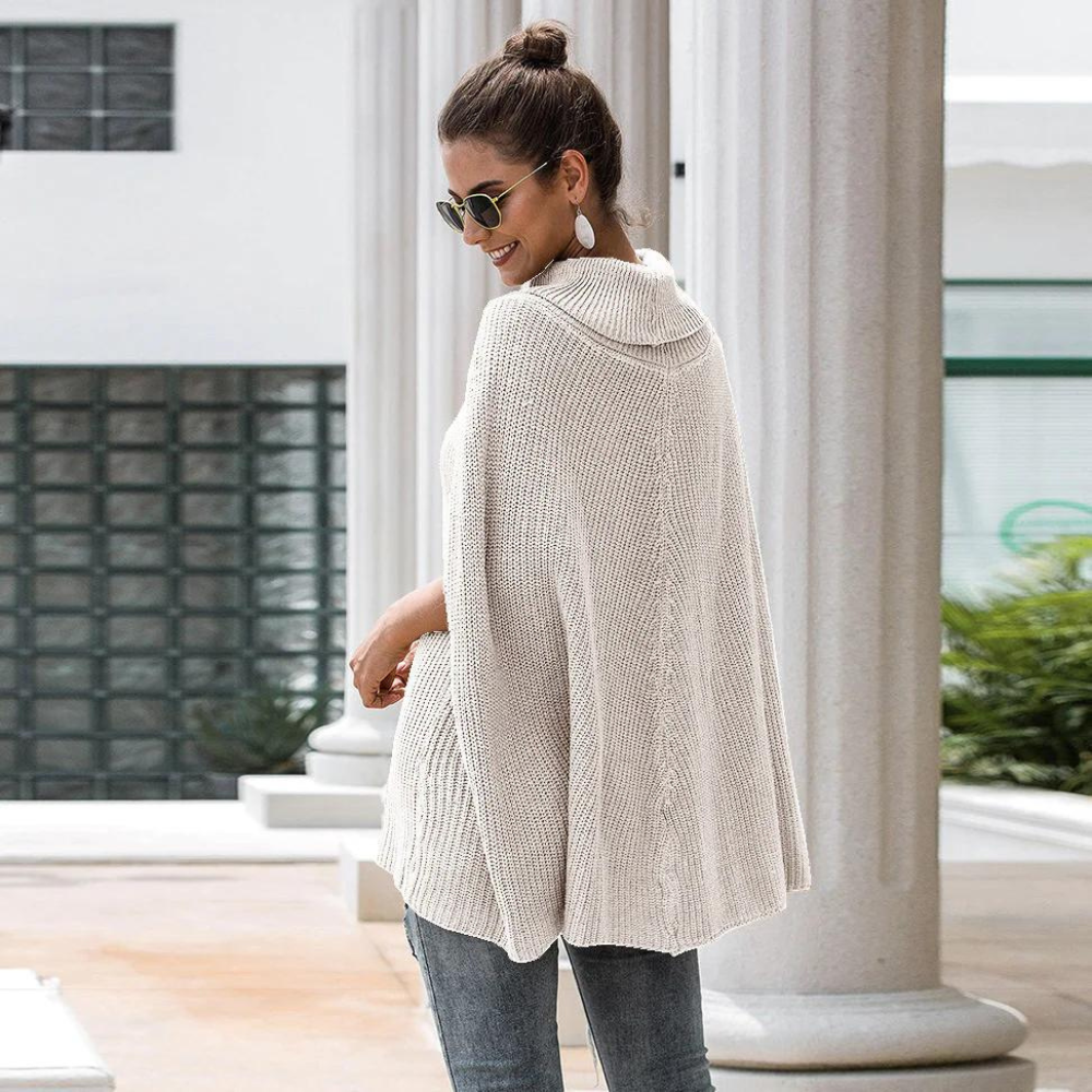 Poncho in maglia da donna a collo alto arrotolato – Capo morbido in stile mantella per le giornate più fresche