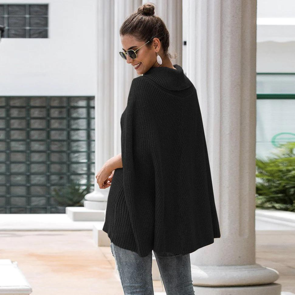 Poncho in maglia da donna a collo alto arrotolato – Capo morbido in stile mantella per le giornate più fresche