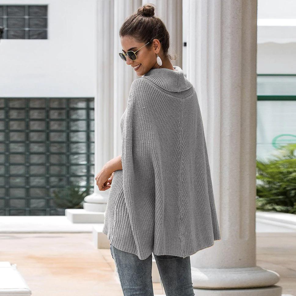 Poncho in maglia da donna a collo alto arrotolato – Capo morbido in stile mantella per le giornate più fresche