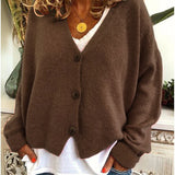 Cardigan lavorato a maglia da donna con bottoni, scollo a V, morbido ed elegante