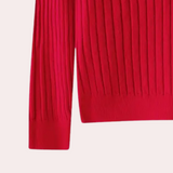 Maglione a coste da donna con scollo a V e patta con bottoni