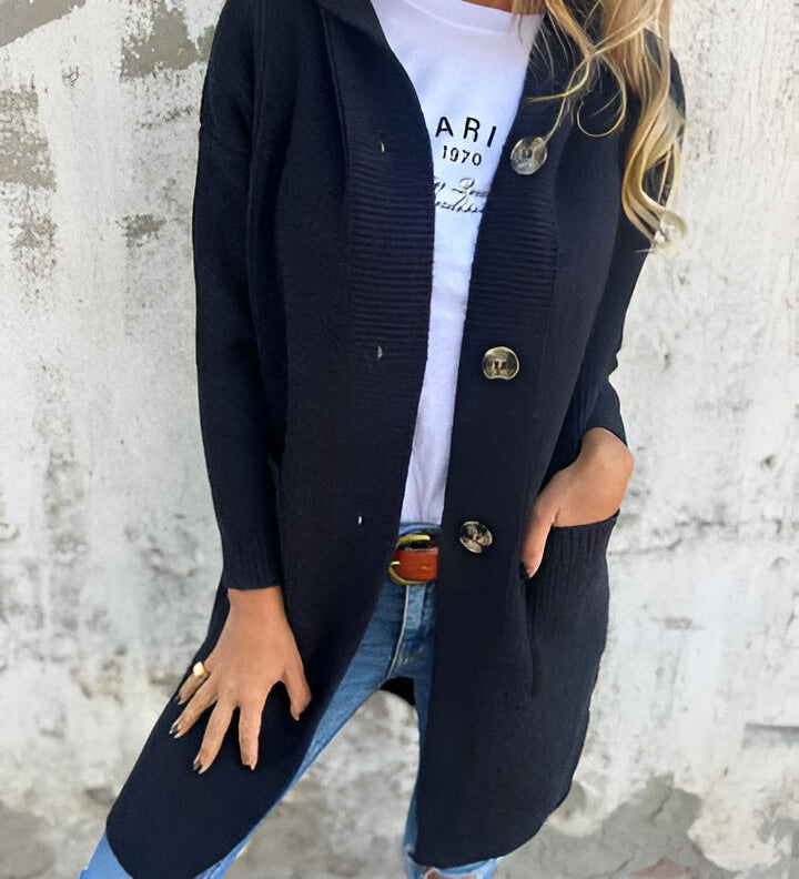 Felpa con cappuccio da donna | Modello lungo e abbottonatura a polo
