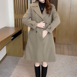 Trench lungo con revers sofisticato da donna - Cappotto caldo ed elegante