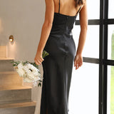 Elegante abito midi in raso senza maniche per donna – Stile da sera/invitata a nozze con spacco