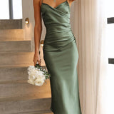 Elegante abito midi in raso senza maniche per donna – Stile da sera/invitata a nozze con spacco