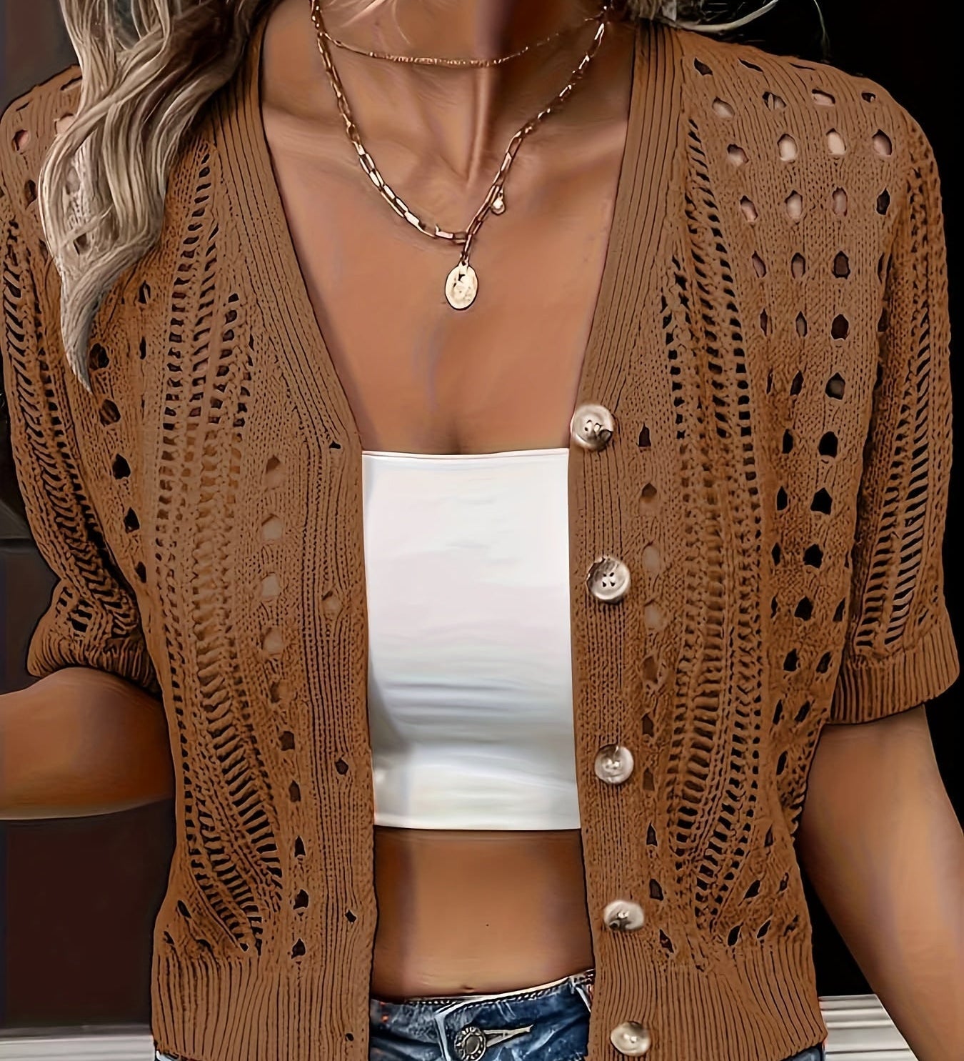 Cardigan Oversized da Donna – Con Design Openwork, Adatto per Primavera e Estate
