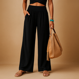 Pantaloni eleganti in lino a vita alta da donna - Pantaloni casual elastici