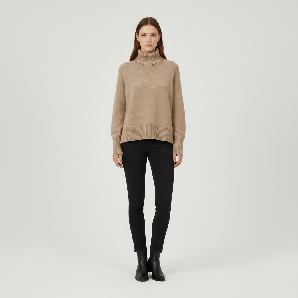 Maglione oversize da donna con collo alto e spalle scese