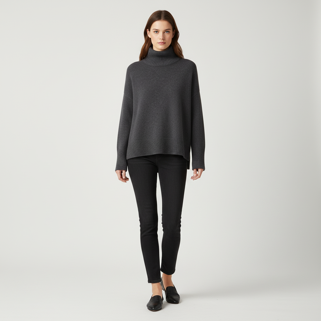 Maglione oversize da donna con collo alto e spalle scese
