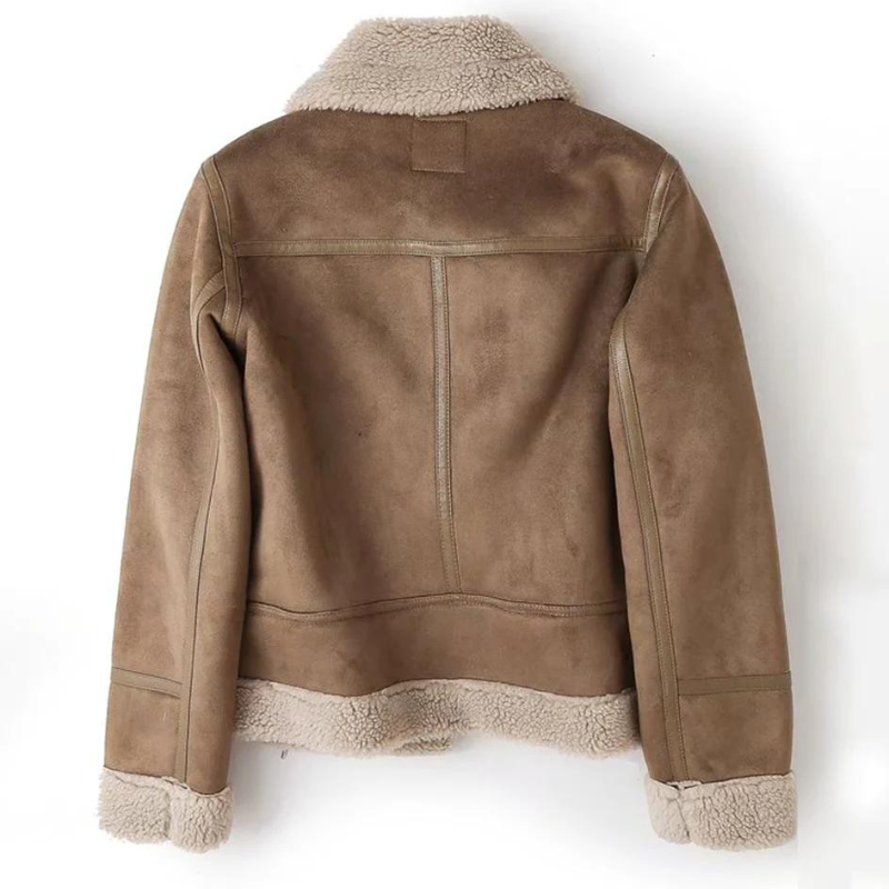 Giacca in Pelle con Fodera in Sherpa – Nera, Design Elegante per Donne in Autunno e Inverno