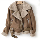 Giacca in Pelle con Fodera in Sherpa – Nera, Design Elegante per Donne in Autunno e Inverno