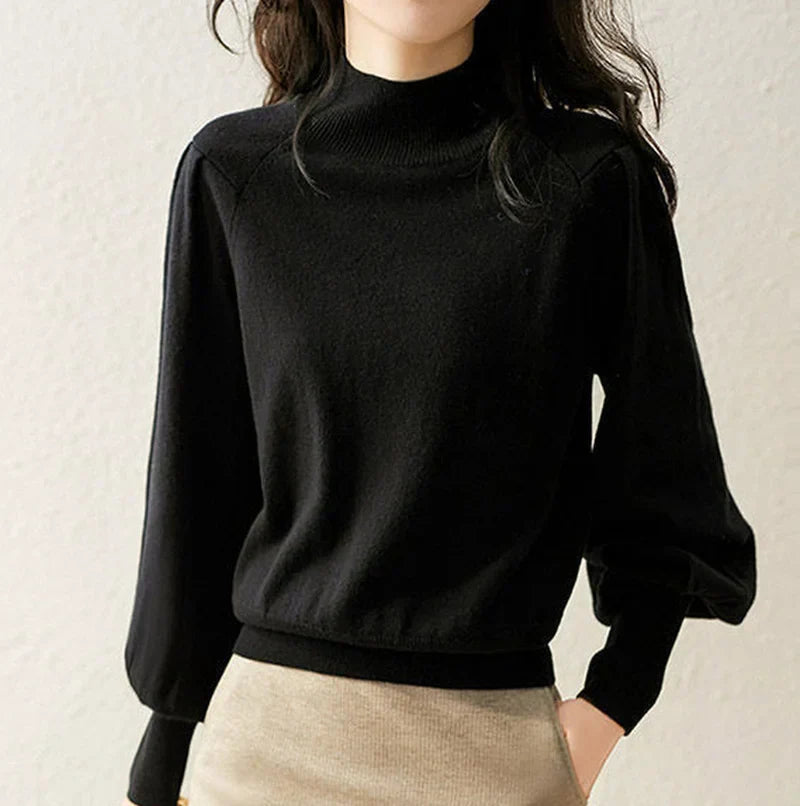 Maglia da donna a collo alto lavorata a maglia – strato a maniche lunghe per l’autunno e l’inverno