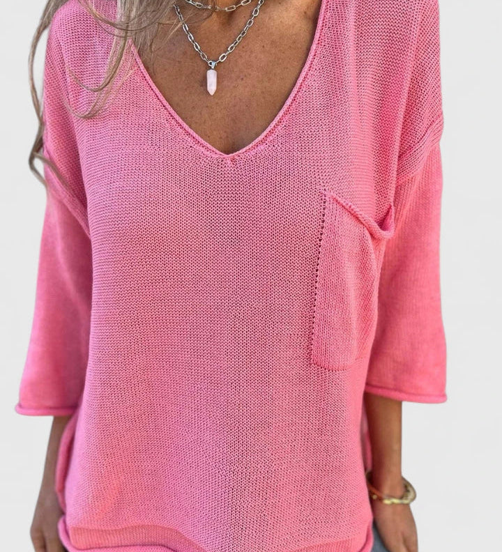 Maglia da donna morbida con scollo a V – strato leggero a maniche lunghe per primavera e autunno