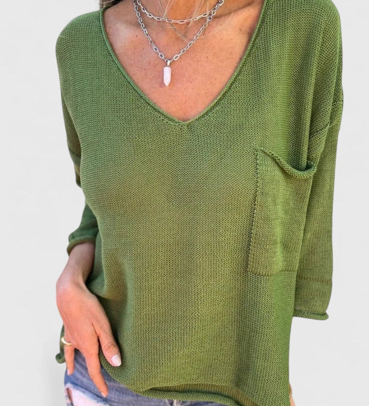 Maglia da donna morbida con scollo a V – strato leggero a maniche lunghe per primavera e autunno