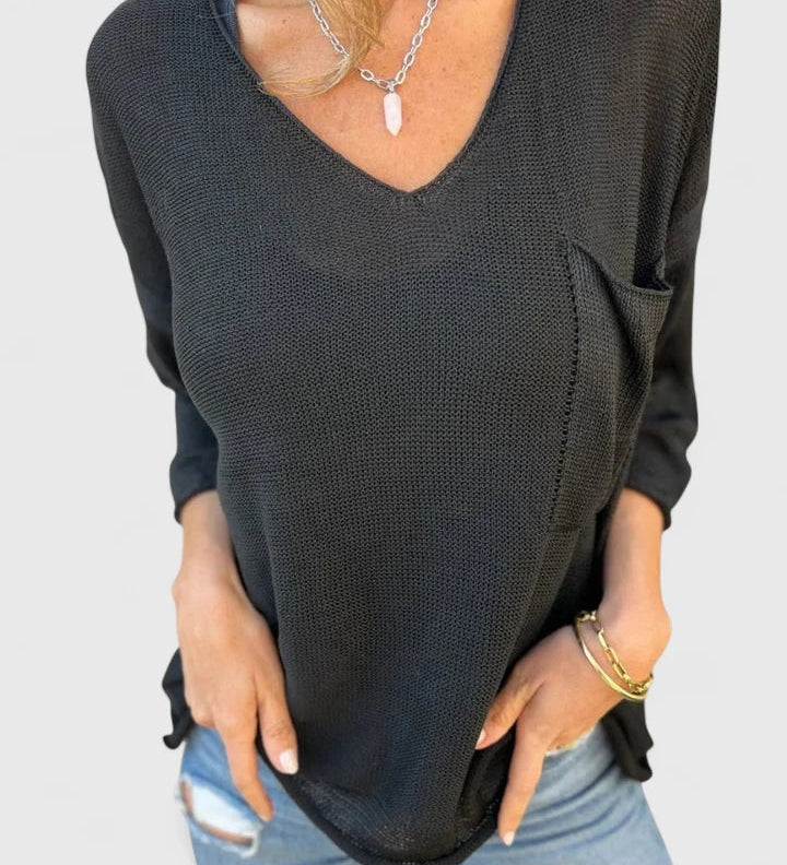 Maglia da donna morbida con scollo a V – strato leggero a maniche lunghe per primavera e autunno