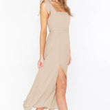 Abito Maxi Donna | Cintura a Fiocco, Spacco e Dettaglio Spalline
