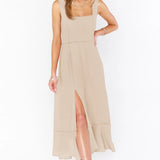 Abito Maxi Donna | Cintura a Fiocco, Spacco e Dettaglio Spalline