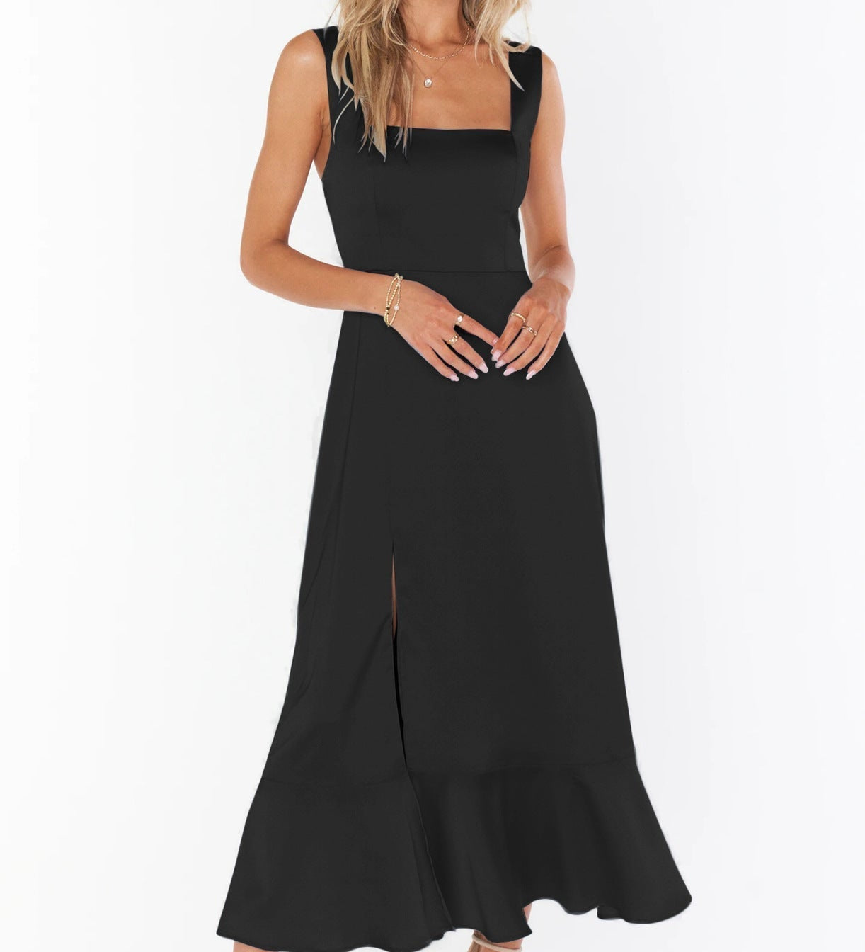 Abito Maxi Donna | Cintura a Fiocco, Spacco e Dettaglio Spalline