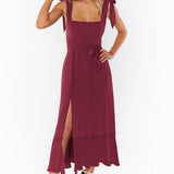 Abito Maxi Donna | Cintura a Fiocco, Spacco e Dettaglio Spalline