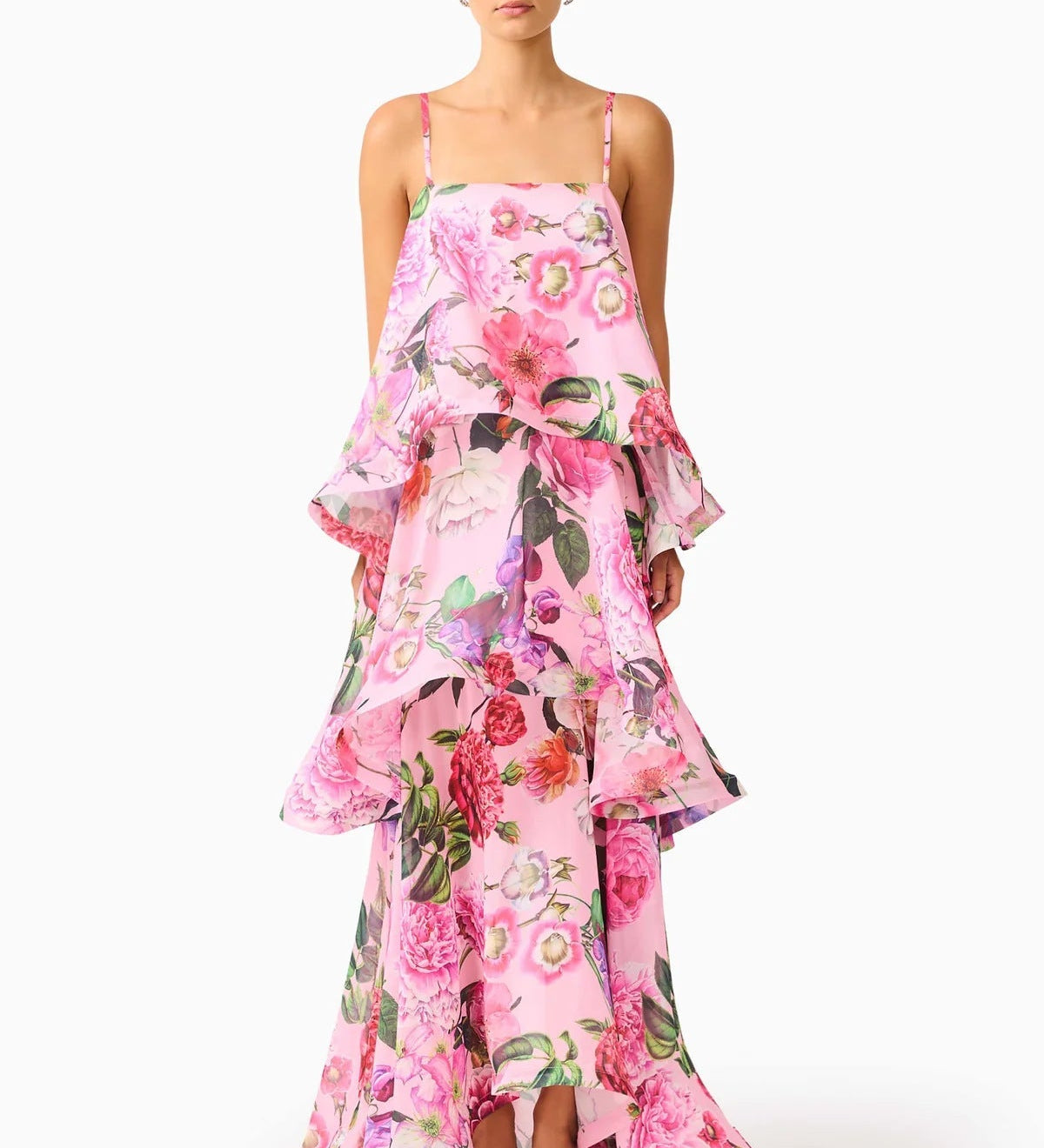 Abito Maxi Donna | Volant a Strati & Stampa Floreale Romantica