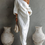 Abito lungo donna | Design monospalla con maniche a volume