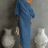 Abito lungo donna | Design monospalla con maniche a volume