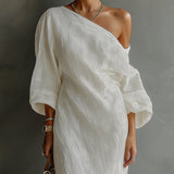 Abito lungo donna | Design monospalla con maniche a volume