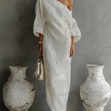 Abito lungo donna | Design monospalla con maniche a volume