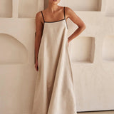 Abito lungo donna | Abito con spalline, taglio a trapezio e dettaglio elegante a contrasto