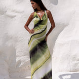 Abito lungo donna | Scollo a cascata e design con collo all'americana