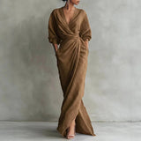 Abito lungo da donna | Abito avvolgente e scollo a V – Elegante abito drappeggiato