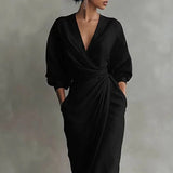 Abito lungo da donna | Abito avvolgente e scollo a V – Elegante abito drappeggiato