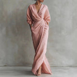 Abito lungo da donna | Abito avvolgente e scollo a V – Elegante abito drappeggiato
