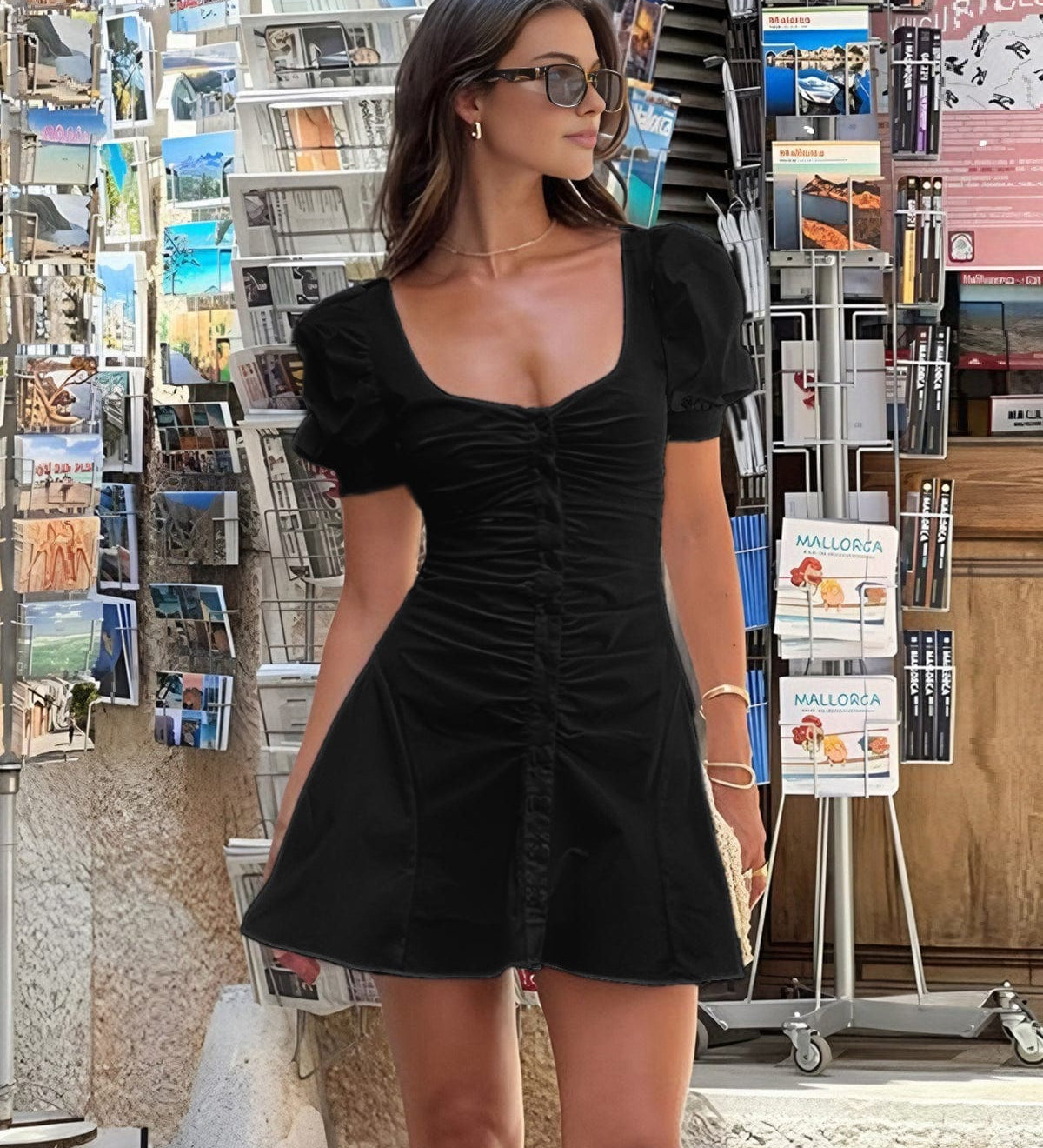 Mini abito da donna | Maniche a sbuffo e taglio sagomato arricciato