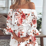 Mini abito floreale off-shoulder da donna