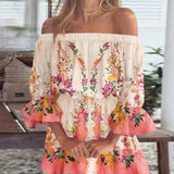 Mini abito floreale off-shoulder da donna