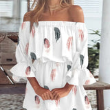 Mini abito floreale off-shoulder da donna