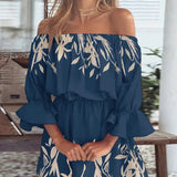 Mini abito floreale off-shoulder da donna