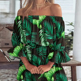 Mini abito floreale off-shoulder da donna
