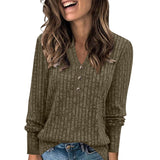 Donna - Maglia a maniche lunghe con scollo a V e bottoni