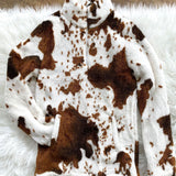 Felpa da donna in sherpa con stampa mucca e mezza zip – Pullover in pile caldo per le giornate più fresche