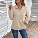 Felpa da donna con colletto e mezza zip – Pullover dal taglio morbido con tasca a marsupio
