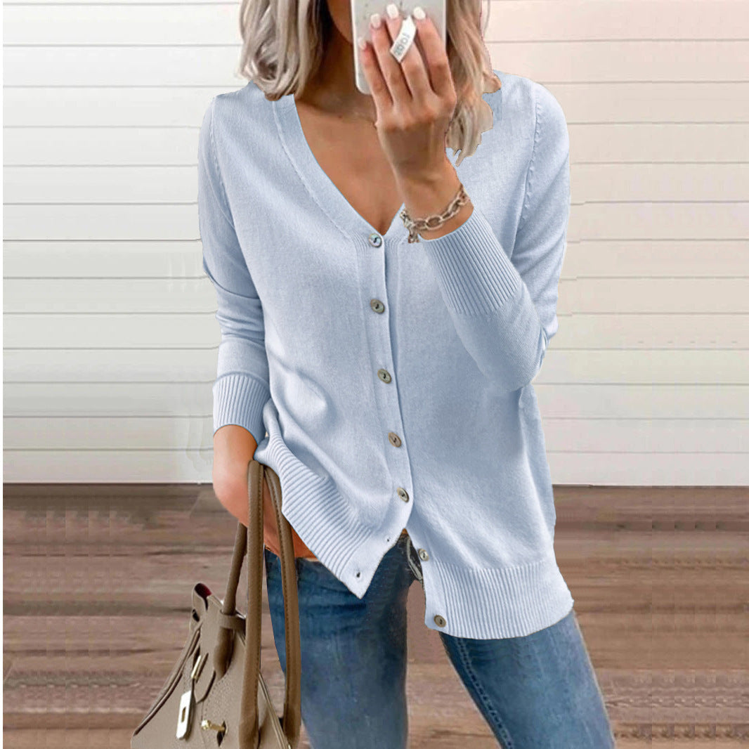Cardigan lavorato a maglia da donna con scollo a V – Strato con bottoni dalla vestibilità comoda per autunno e inverno