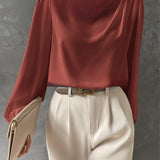 Elegante camicetta da donna con colletto rialzato - Top a maniche lunghe