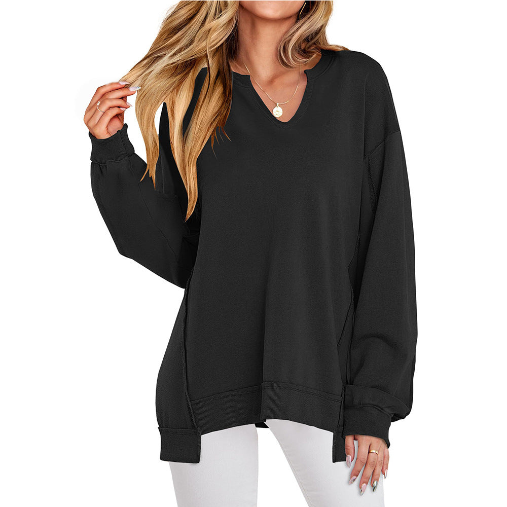 Donna - Pullover casual con scollo a V e maniche oversize